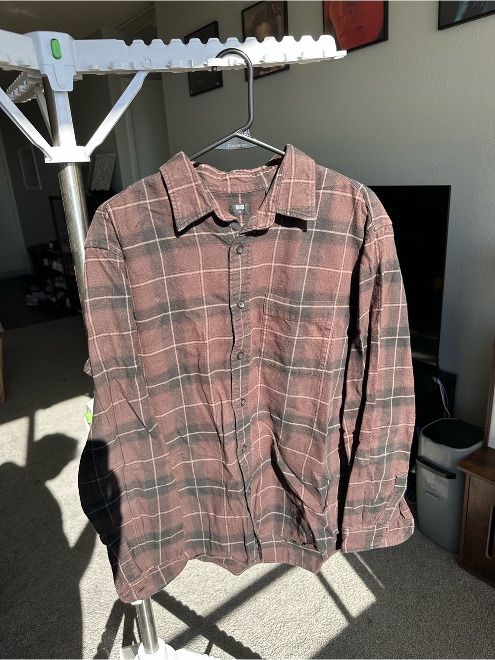 Uniqlo Burgundy and Black Plaid Flannel Shirt